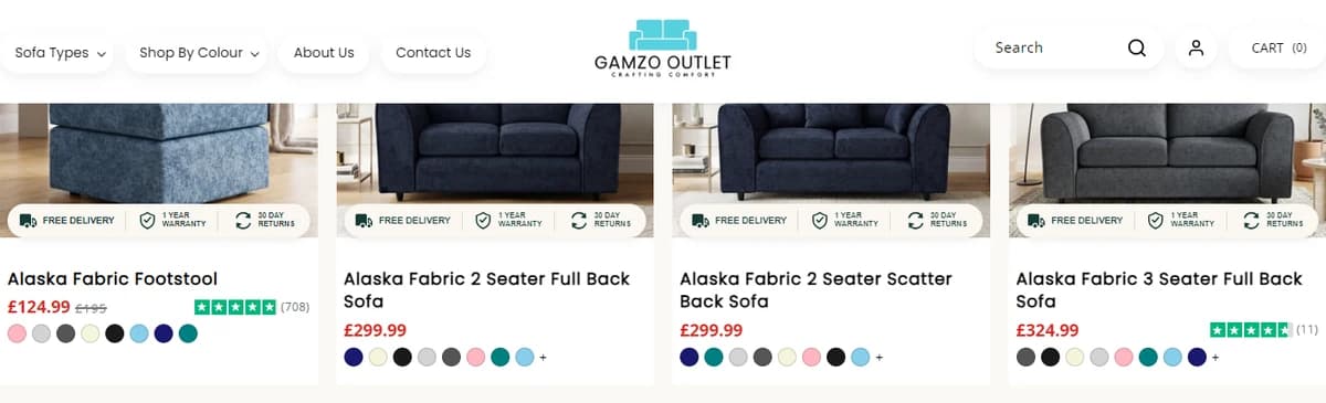 Gamzo sofa collection with product choices